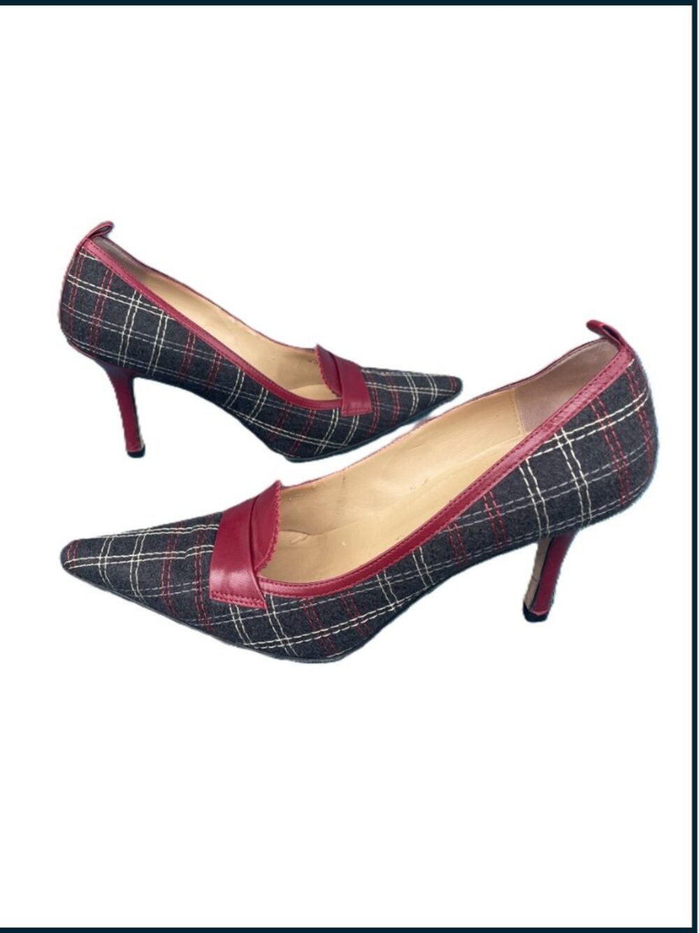 Ellen Tracy 1950s retro stilettos – red/grey plaid, size 7